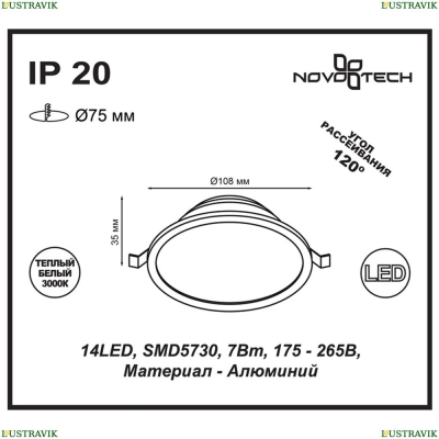 Встраиваемый светодиодный светильник Novotech Luna 357572 - купить в интернет-магазине ЛЮСТРАВИК