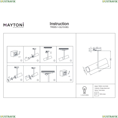 Светильник TR005-1-GU10-BG ★Maytoni, 1 x 50Вт☀, Черный► — Купить▼