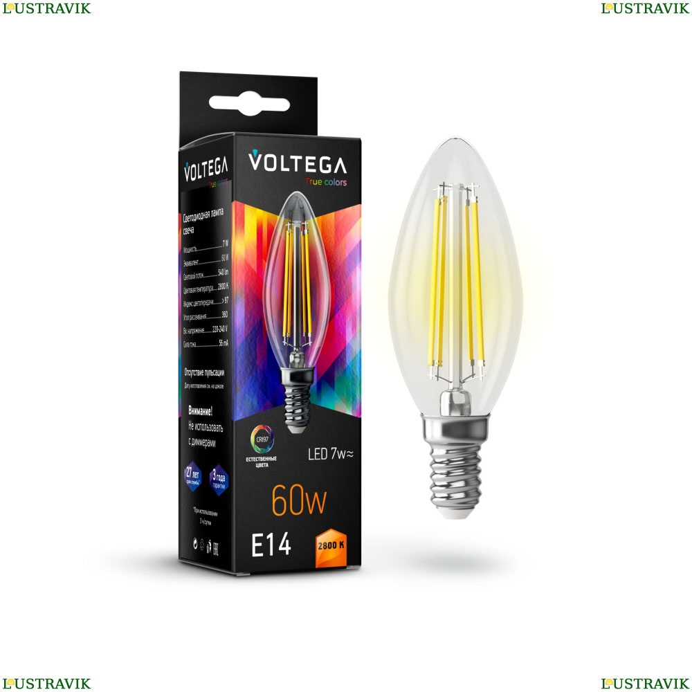 Лампа светодиодная филаментная E14 7W 2800K 7152 Voltega Crystal — купить в интернет-магазине ЛЮСТРАВИК
