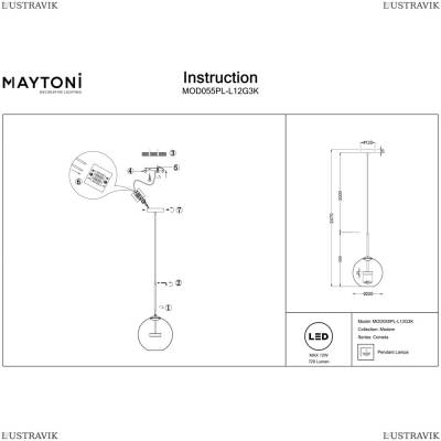 Светильник MOD055PL-L12G3K ★Maytoni, 1 x 12Вт☀, Золото► — Купить▼