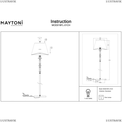 Торшер MOD018FL-01CH ★Maytoni, 1 x 60Вт☀, Хром► — Купить▼