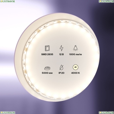 5М. Светодиодная Лента Белого Цвета 4000К, 9,6W, 12V, 60Led, Ip20 20011 ★ Maytoni — купить в интернет магазине ЛЮСТРАВИК☀