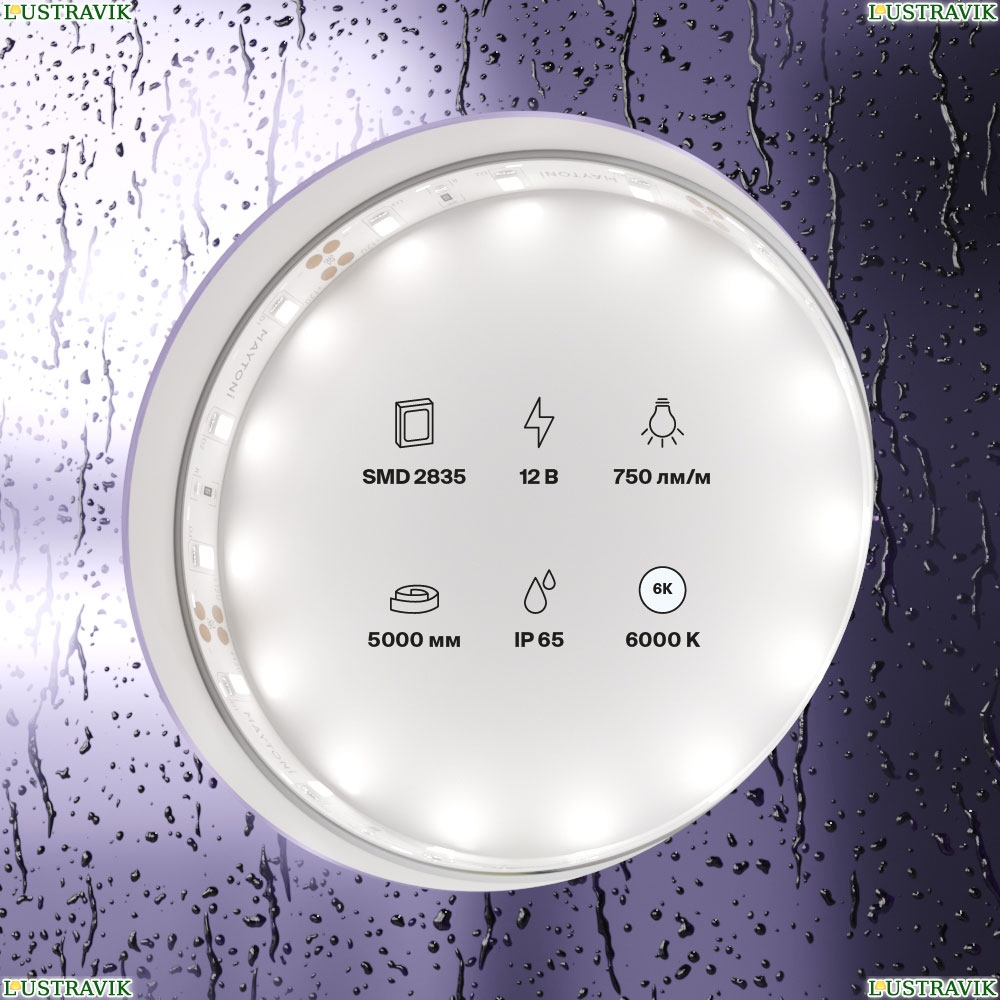 5М. Светодиодная Лента Холодного Цвета 6000К, 7,2W, 12V, 60Led, Ip65 20006 ★ Maytoni — купить в интернет магазине ЛЮСТРАВИК☀