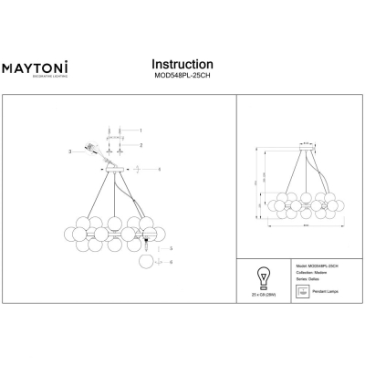 Люстра MOD548PL-25CH ★Maytoni, 25 x 28Вт☀, Хром► — Купить▼