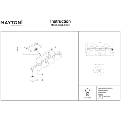 Люстра MOD547WL-09CH ★Maytoni, 9 x 28Вт☀, Хром► — Купить▼