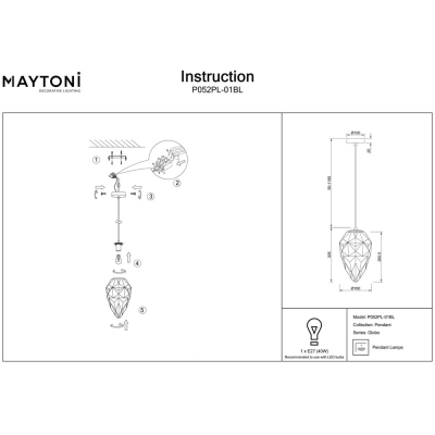 Светильник P052PL-01BL ★Maytoni, 1 x 40Вт☀, Хром► — Купить▼