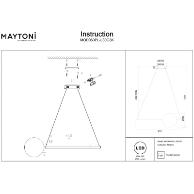 Светильник MOD063PL-L30G3K ★Maytoni, LED☀, Золото► — Купить▼