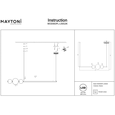 Светильник MOD063PL-L50G3K ★Maytoni, LED☀, Золото► — Купить▼