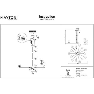 Люстра MOD068PL-14CH ★Maytoni, 14 x 40Вт☀, Хром► — Купить▼