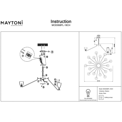 Люстра MOD068PL-18CH ★Maytoni, 18 x 40Вт☀, Хром► — Купить▼