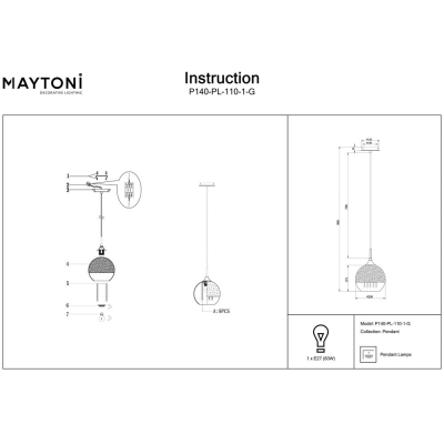 Светильник P140-PL-110-1-G ★Maytoni, 1 x 60Вт☀, Золото► — Купить▼