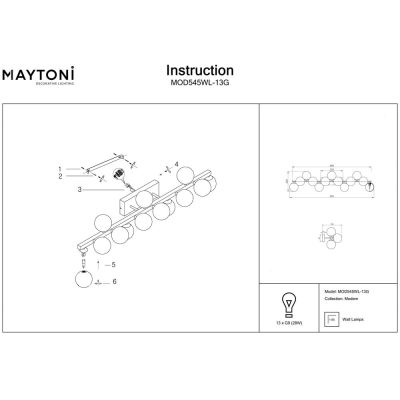 Светильник MOD545WL-13G ★Maytoni, 13 x 28Вт☀, Золото► — Купить▼