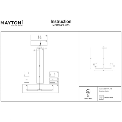 Люстра MOD104PL-07B ★Maytoni, 7 x 40Вт☀, Черный► — Купить▼