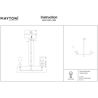 Люстра MOD104PL-09B ★Maytoni, 9 x 40Вт☀, Черный► — Купить▼