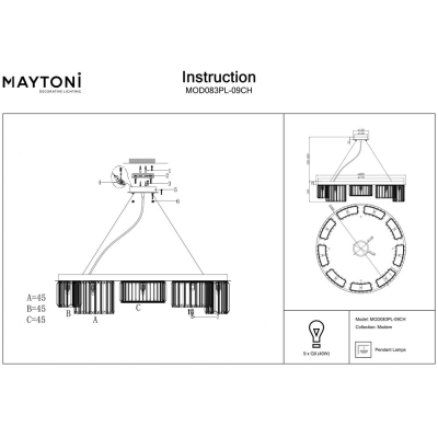 Люстра MOD083PL-09CH ★Maytoni, 9 x 40Вт☀, Хром► — Купить▼