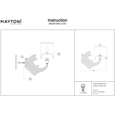 Бра MOD470WL-01W ★Maytoni, 1 x 40Вт☀, Белый► — Купить▼