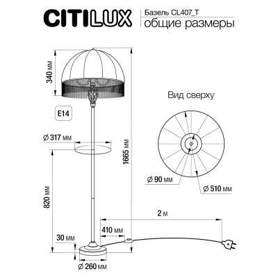 Citilux Базель CL407925T Торшер патина со столиком и абажуром Вышивка