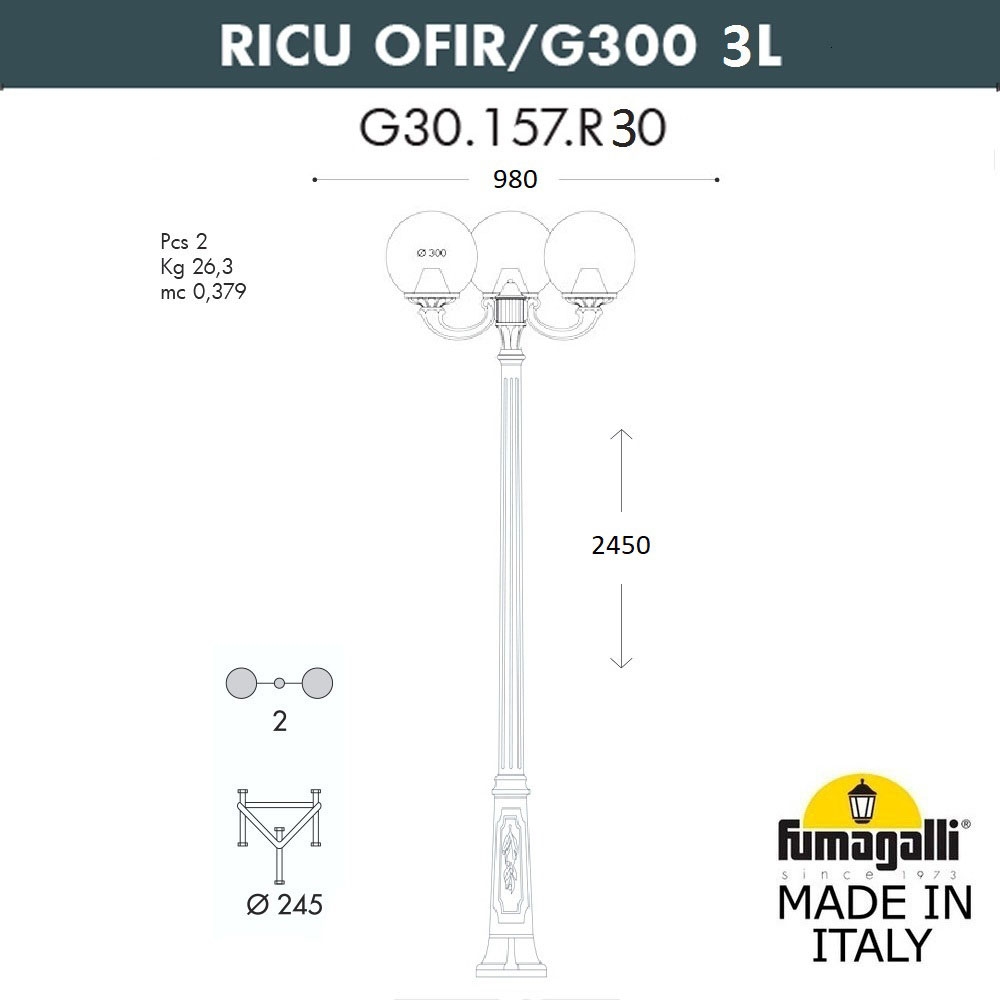 Уличный Фонарь G30.157.R30.AYF1R ★ Fumagalli — купить в интернет магазине ЛЮСТРАВИК☀