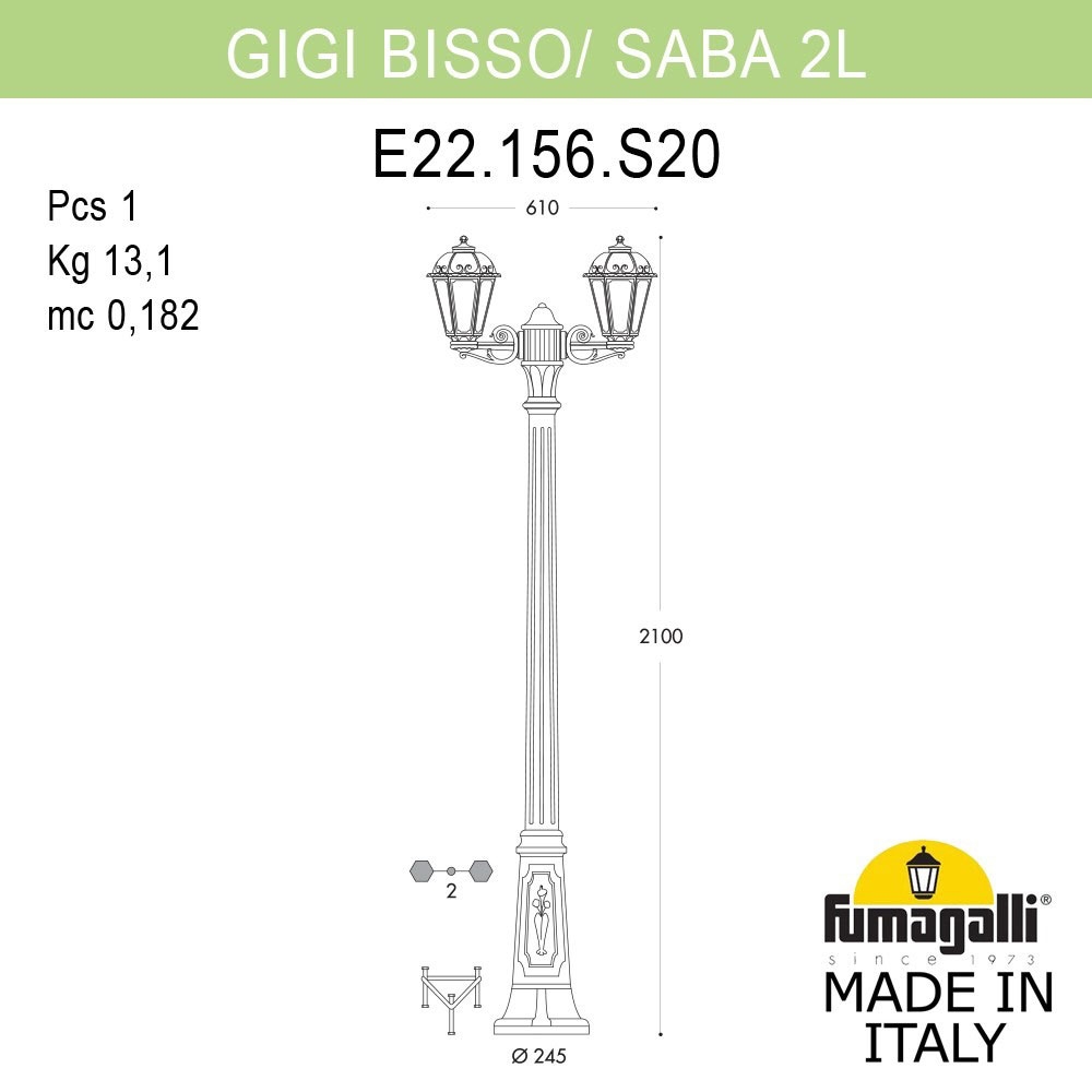 Фонарный Столб K22.156.S20.AXF1R ★ Fumagalli — купить в интернет магазине ЛЮСТРАВИК☀