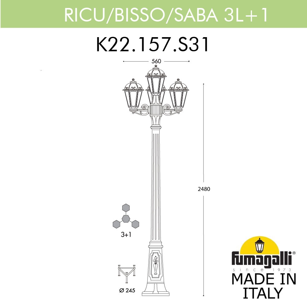 Фонарный Столб K22.157.S31.AYF1R ★ Fumagalli — купить в интернет магазине ЛЮСТРАВИК☀