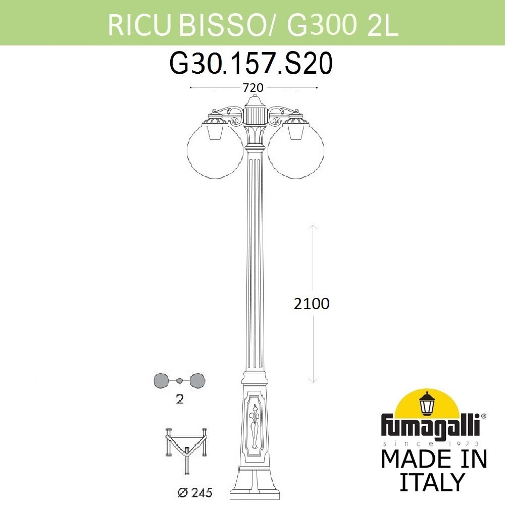 G30.157.S20.Aze27Dn Фонарный Столб G30.157.S20.AZF1RDN ★ Fumagalli — купить в интернет магазине ЛЮСТРАВИК☀