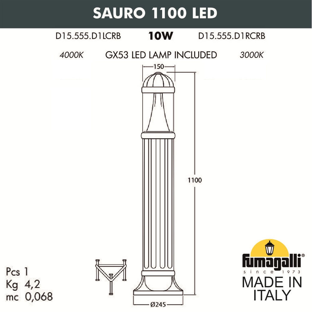 D15.555.000.Lxd1L Фонарный Столб D15.555.000.LXD1L.CRB ★ Fumagalli — купить в интернет магазине ЛЮСТРАВИК☀