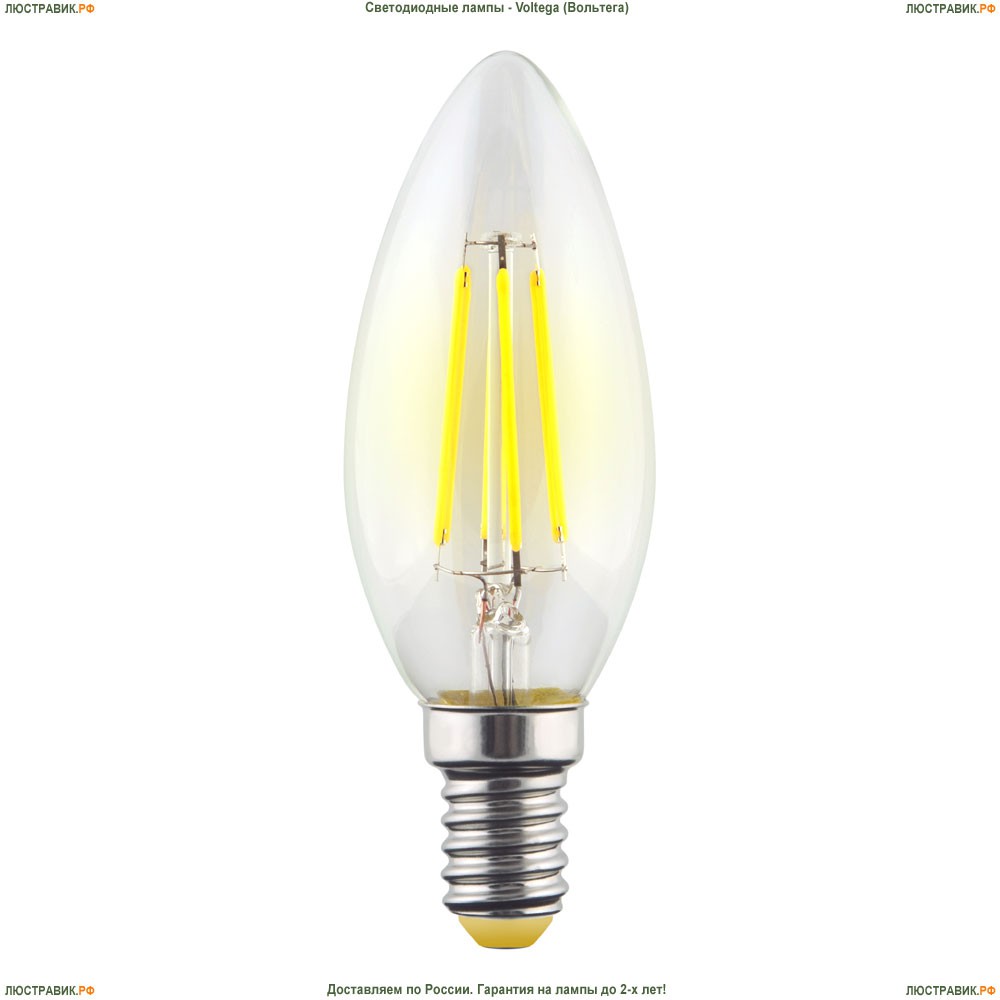 7019 (VG10-C1E14warm6W-F) Voltega Лампа светодиодная филаментная E14 6W 2800К, Свеча