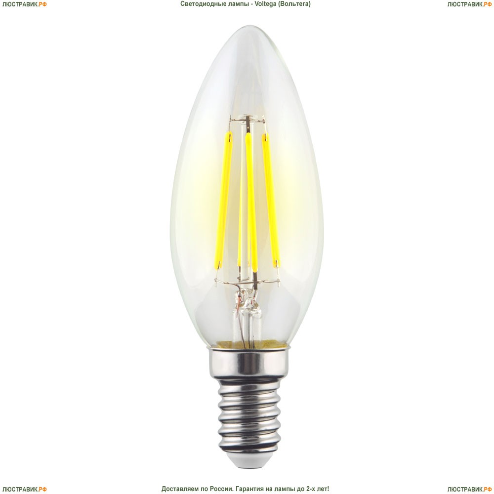 7020 (VG10-C1E14cold6W-F) Voltega Лампа светодиодная филаментная E14 6W 4000К, Свеча